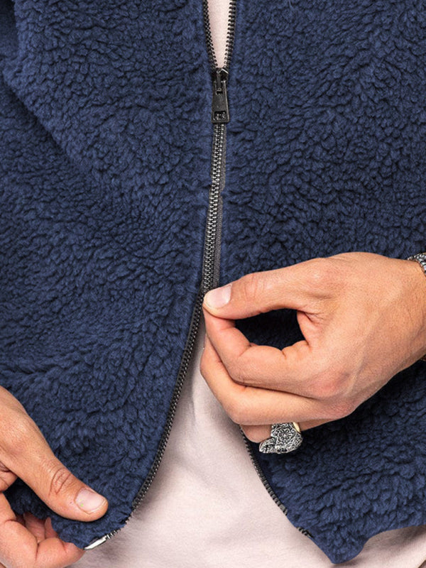 Men's double-sided arctic velvet hooded solid color warm zipper jacket (Champlain)