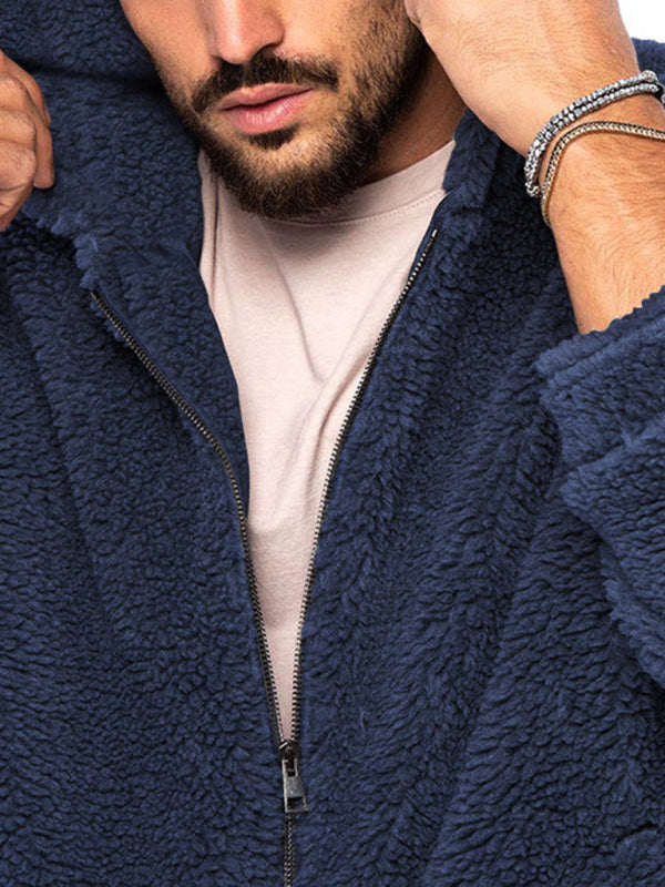 Men's double-sided arctic velvet hooded solid color warm zipper jacket (Champlain)