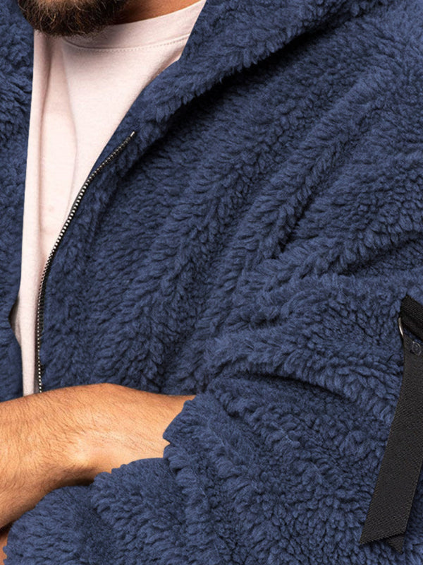 Men's double-sided arctic velvet hooded solid color warm zipper jacket (Champlain)