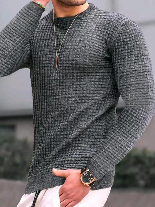 Men's casual round neck slim long sleeve sports knitted top