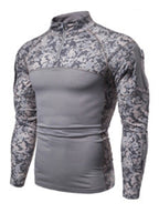 Men's Military Field Outdoor Elastic Fitness Camouflage Long Sleeve Zipper Pocket T-Shirt