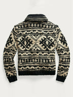 Men's Jacquard Knit Jacket Lapel Long Sleeve Jacket Sweater