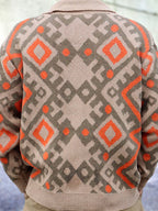 Men's retro heavy-duty jacquard cardigan sweater autumn and winter lapel long-sleeved knitted jacket