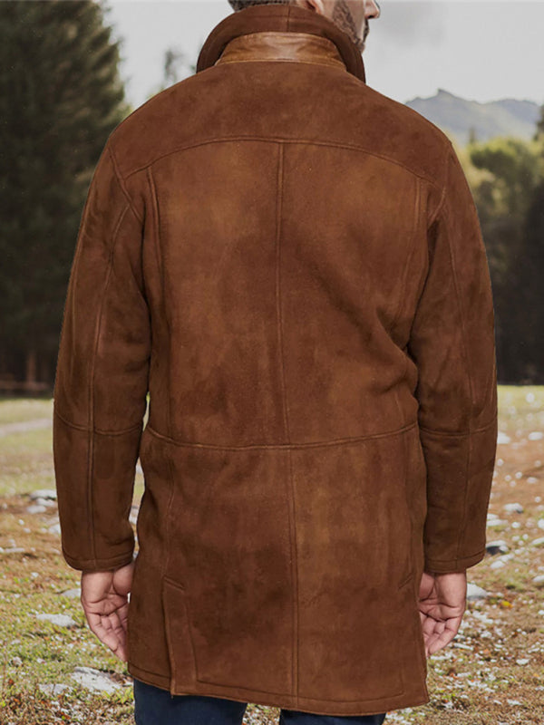Men's mid-length loose zipper woolen coat (Brown)