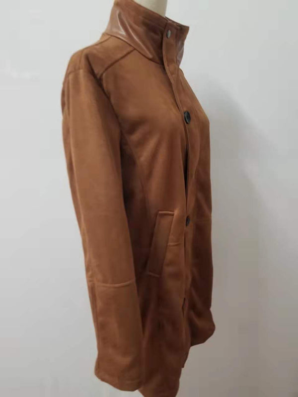 Men's mid-length loose zipper woolen coat (Brown)