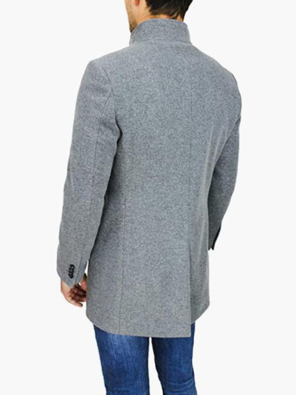 Men's slim woolen coat with stand collar (Grey)
