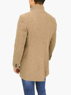 Men's slim woolen coat with stand collar (Khaki)