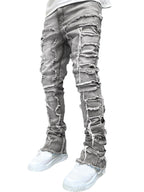 Men's new stretch patch denim straight pants (Grey)