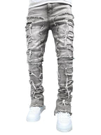 Men's new stretch patch denim straight pants (Grey)