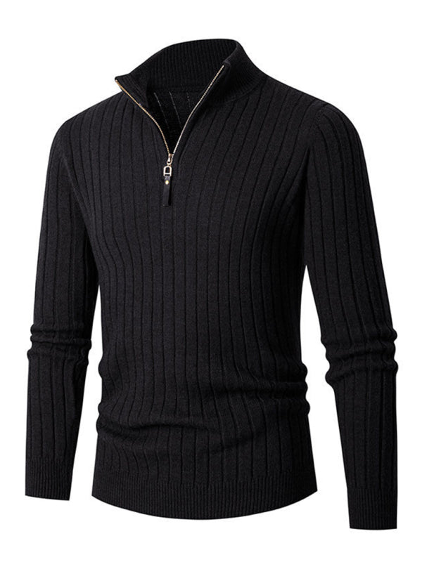 Men's casual solid color round neck stretch knitted sweater