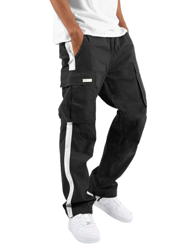 Men's new fashionable casual drawstring pockets color-blocked overalls trousers