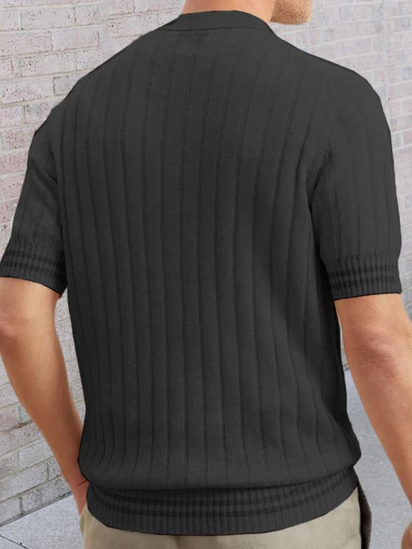 Men's POLO shirt turned short -sleeved slim sweater (Black)