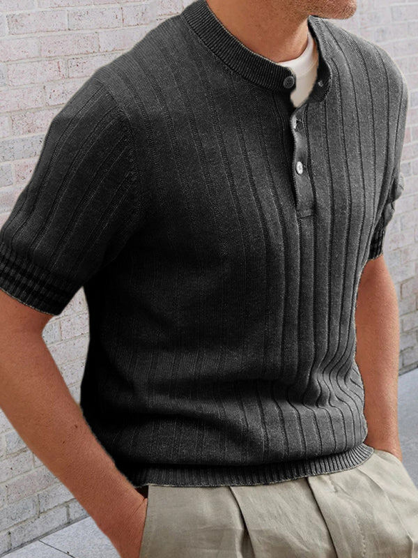 Men's POLO shirt turned short -sleeved slim sweater (Black)