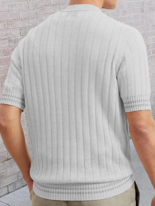 Men's POLO shirt turned short -sleeved slim sweater (Grey)