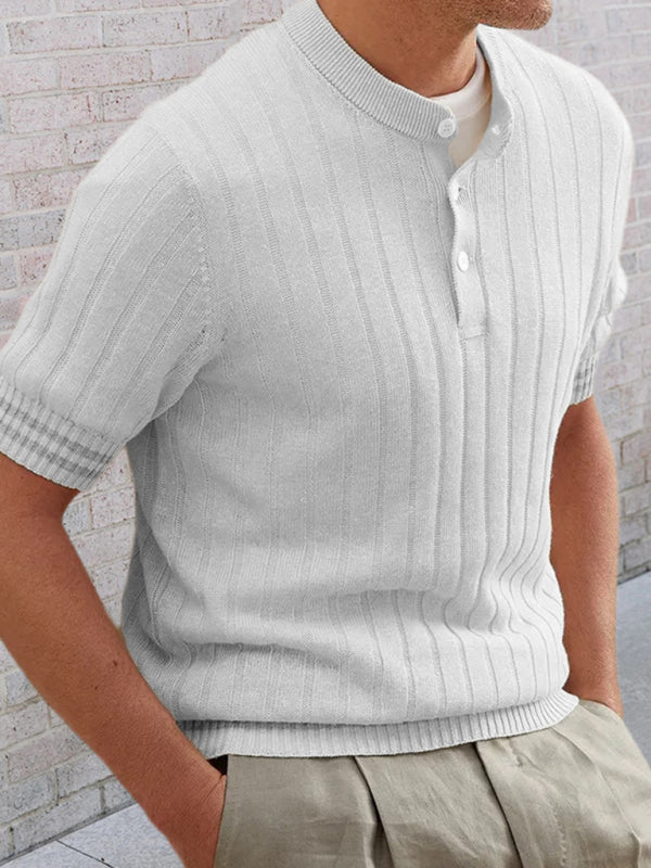 Men's POLO shirt turned short -sleeved slim sweater (Grey)
