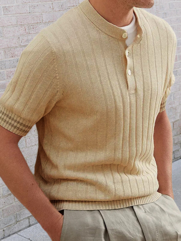 Men's POLO shirt turned short -sleeved slim sweater (Khaki)