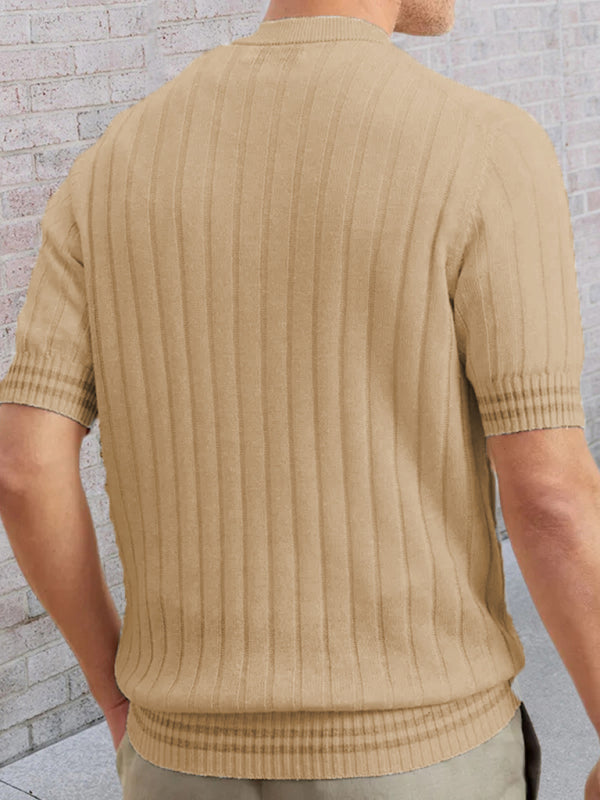 Men's POLO shirt turned short -sleeved slim sweater (Khaki)
