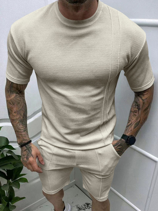 Men's new casual solid color shorts short sleeve suit