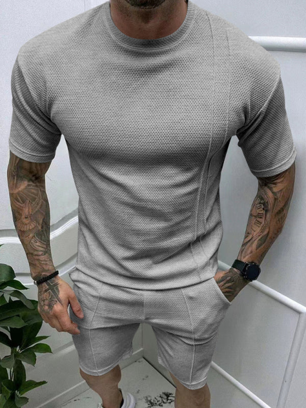 Men's new casual solid color shorts short sleeve suit
