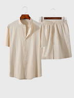 Men's casual home wear loose long-sleeved shorts two-piece set