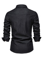 Men's casual solid color non-iron denim long-sleeved shirt