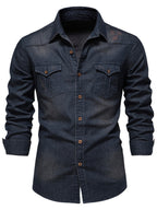 Men's casual solid color non-iron denim long-sleeved shirt