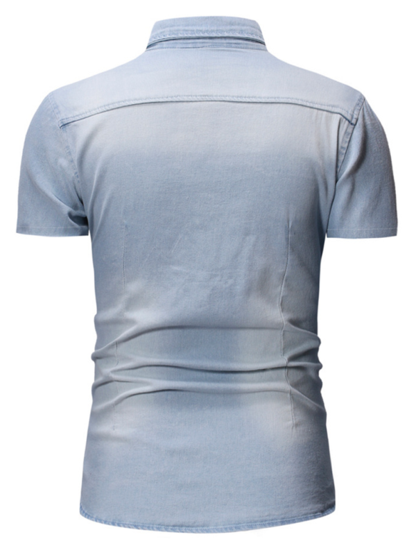 New Men's Solid Color Denim Pocket Decorated Short Sleeve Shirt