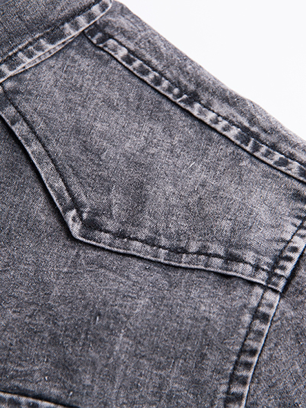 New Men's Solid Color Denim Pocket Decorated Short Sleeve Shirt