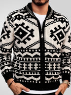Men's Autumn and Winter Men's Jacquard Knitted Jacket Lapel Long Sleeve Jacket Sweater