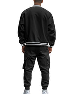 Men's loose sports suit with stand collar baseball jacket, trousers and fleece casual jacket