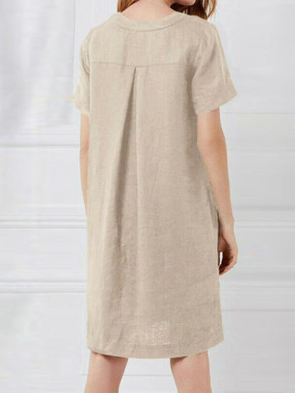 Fashion Loose V-Neck Medium Length Dress