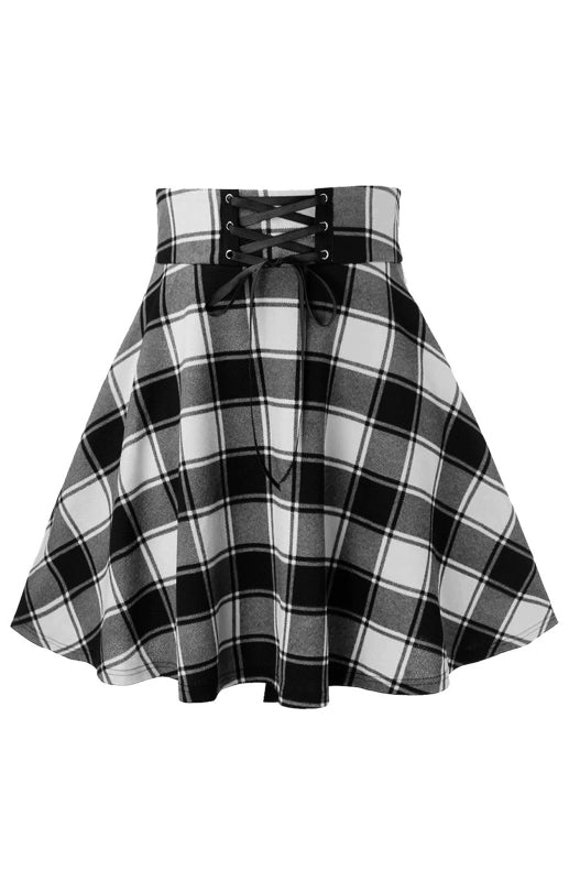 Ladies Casual Fashion A-Type Plaid Print Skirt