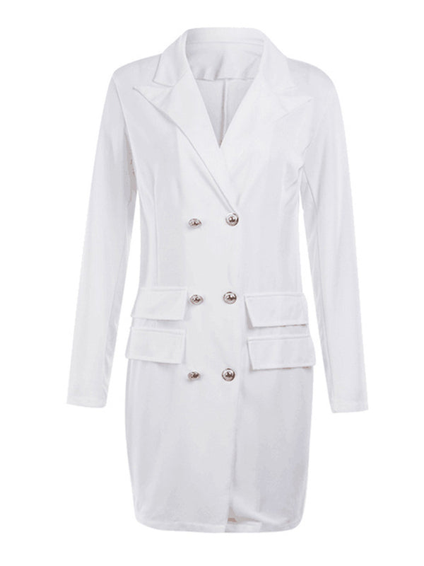 V-Neck Double Breasted Suit Coat Dress