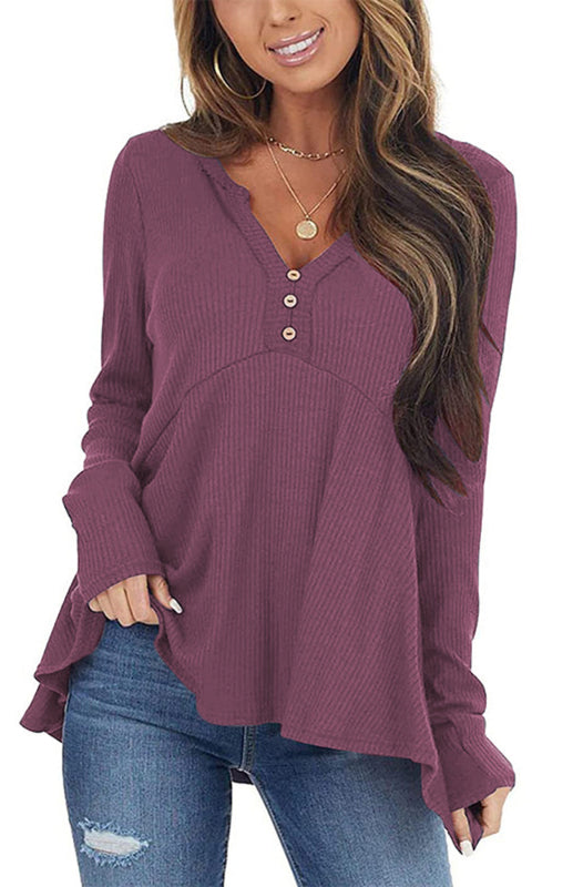 V-Neck Long-Sleeved Loose Bottoming Shirt