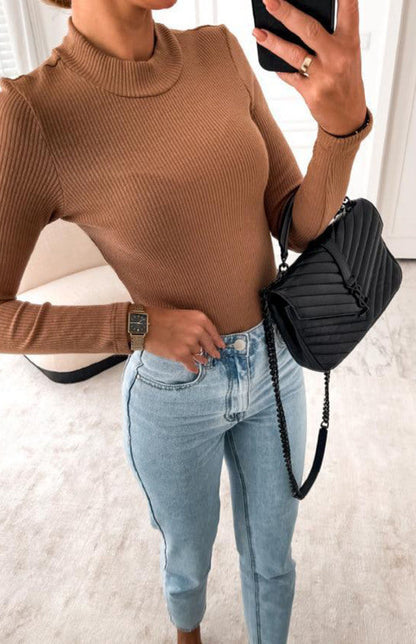 Women's Solid Color Knit Long Sleeve Shirt