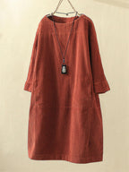 Autumn And Winter New Corduroy Retro Solid Dress