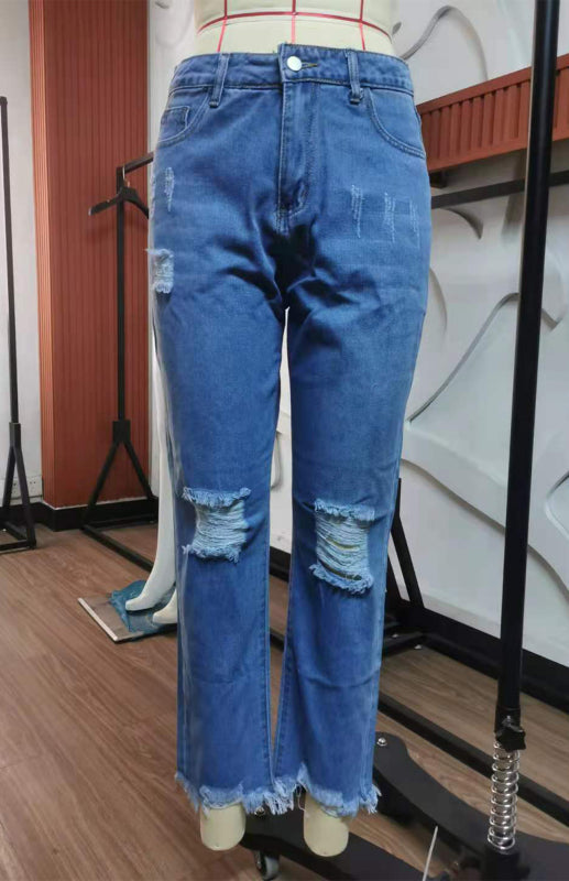 Women's Temperament Ripped Jeans Pants