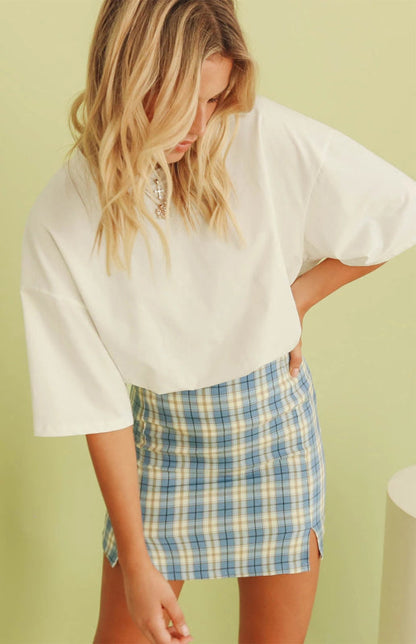 Versatile Hip Wrap Split High Waist Plaid Skirt