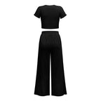 Women's  Fashion Commuter Home Ladies T-shirt Wide Leg Mopping Pants Set