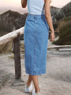 Irregular Split Denim High Waist Skirt