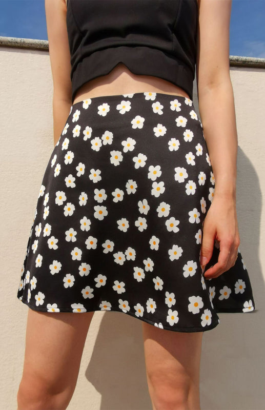 Women's High Waist Satin Print A Fashion Sexy Half-Body Skirt