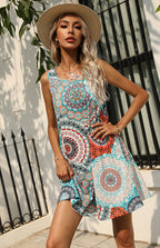 Printed Vest Round Neck Loose Slim Dress