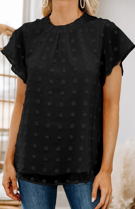 Women’s Ruffled Sleeve Swiss Dot T-shirts