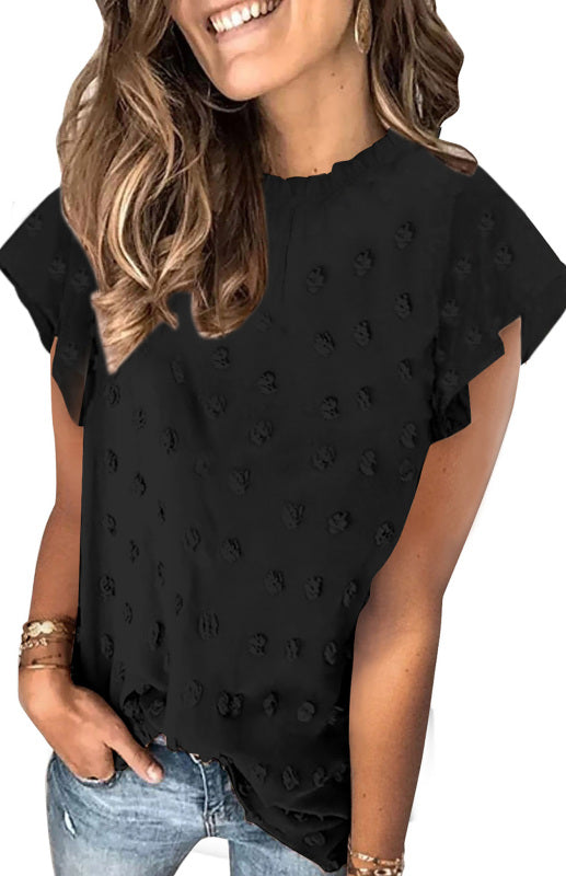 Women’s Ruffled Sleeve Swiss Dot T-shirts