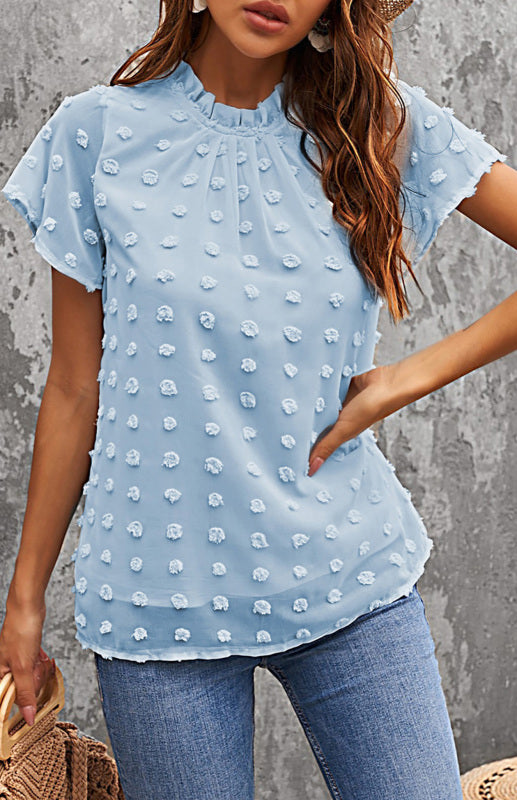 Women’s Ruffled Sleeve Swiss Dot T-shirts