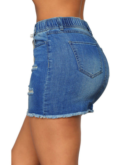 Women's Spring/Summer Drawstring Hole Pack Hip Denim Short Skirt