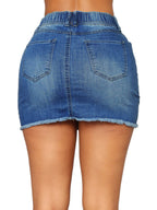 Women's Spring/Summer Drawstring Hole Pack Hip Denim Short Skirt