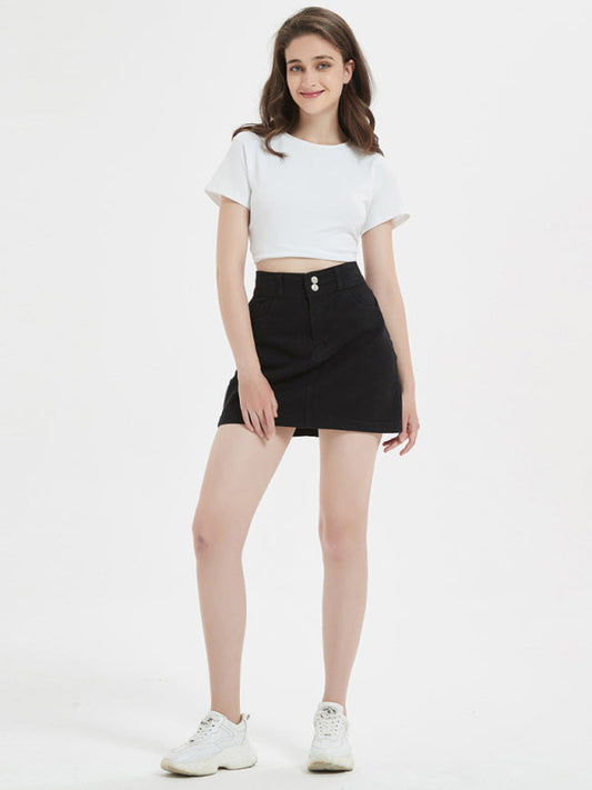 Women's plus size loose black slim denim skirt