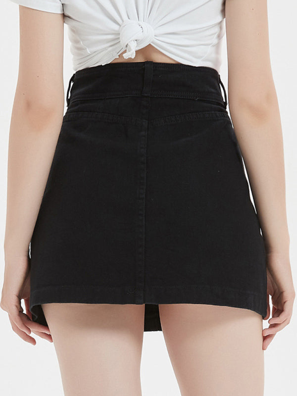 Women's plus size loose black slim denim skirt