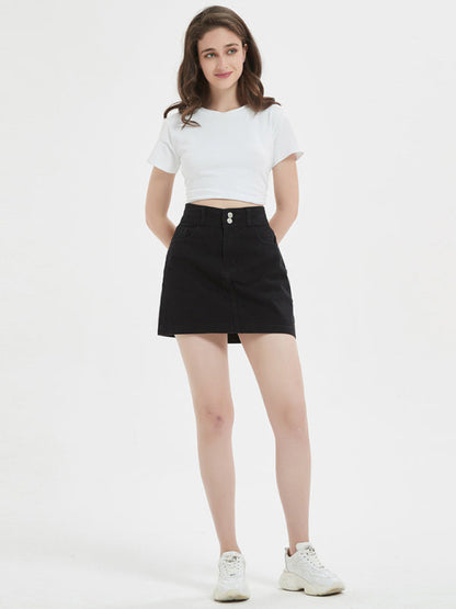 Women's plus size loose black slim denim skirt